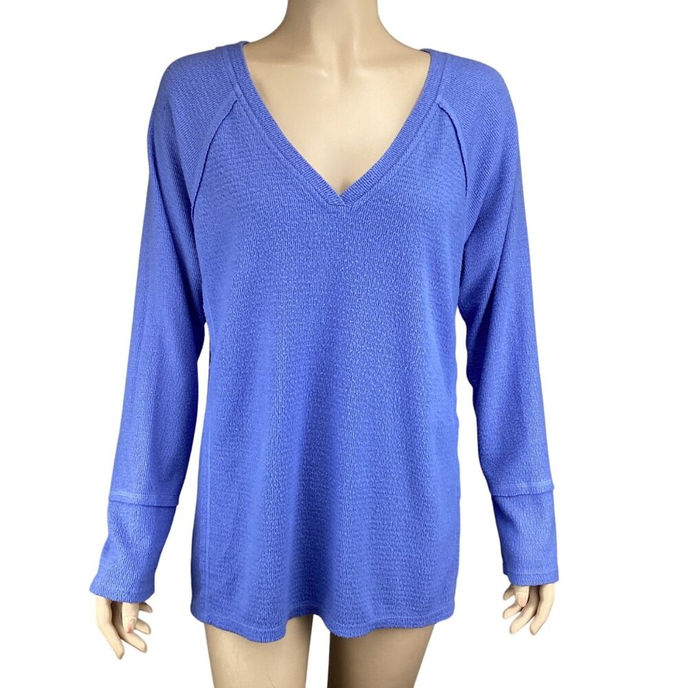 Wildfox Top Size Medium Blue Oversized‎ V-Neck Periwinkle Long Sleeve Knit